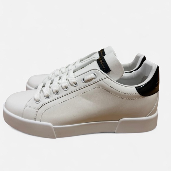 Dolce & Gabbana Portofino Leather Sneakers in White/Black Size 39